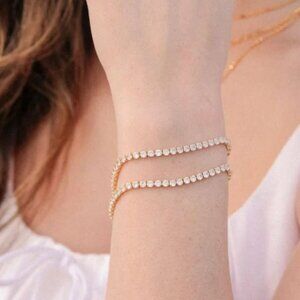 Waterproof Gold Tennis Bracelet Cubic Zirconia Everyday Stacking Bracelet